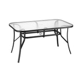 Outdoor Tables: Gardeon 140CM Outdoor Dining Table Steel Frame Tempered Glass Parasol Hole Black