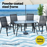 Outdoor Tables: Gardeon 140CM Outdoor Dining Table Steel Frame Tempered Glass Parasol Hole Black