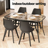 Outdoor Tables: Gardeon 140CM Outdoor Dining Table Steel Frame Tempered Glass Parasol Hole Black