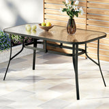 Outdoor Tables: Gardeon 140CM Outdoor Dining Table Steel Frame Tempered Glass Parasol Hole Black