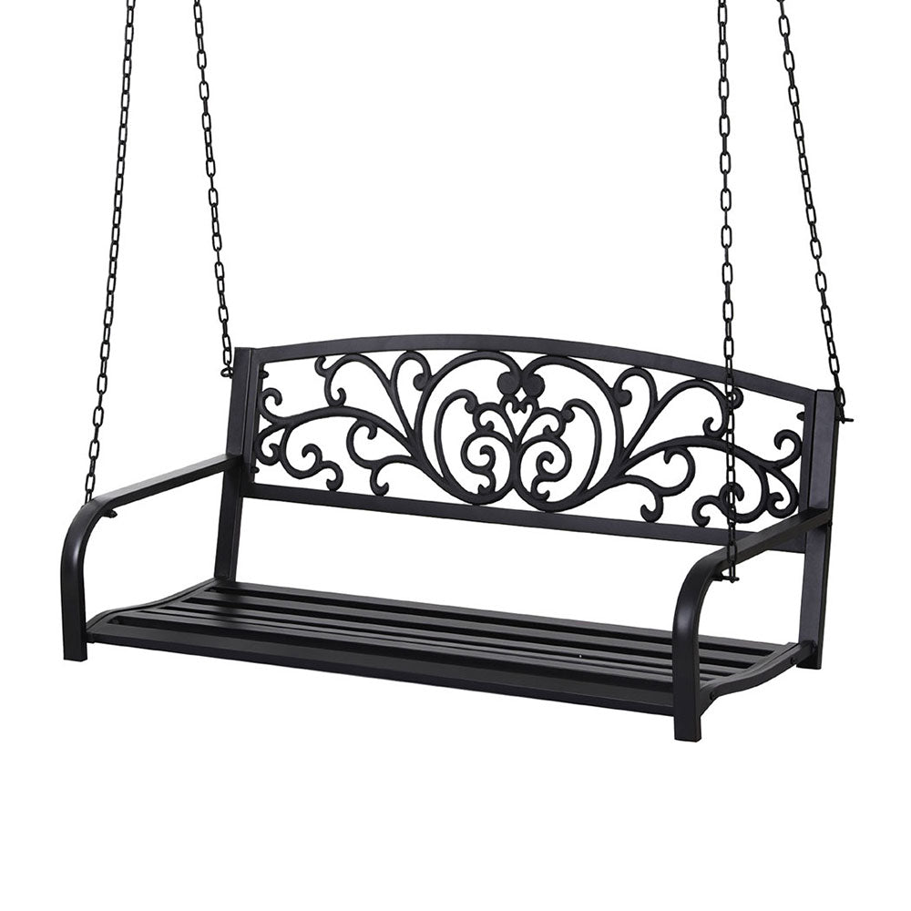 Outdoor Benches: Gardeon Outdoor Porch Swing Chair Patio Furniture Floral Backrest 2 Seater Black