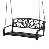 Outdoor Benches: Gardeon Outdoor Porch Swing Chair Patio Furniture Floral Backrest 2 Seater Black