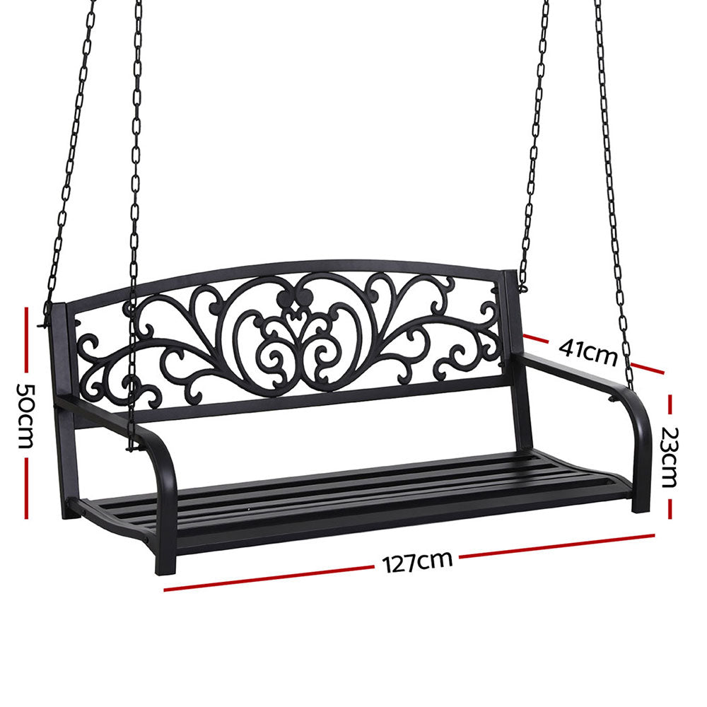 Outdoor Benches: Gardeon Outdoor Porch Swing Chair Patio Furniture Floral Backrest 2 Seater Black