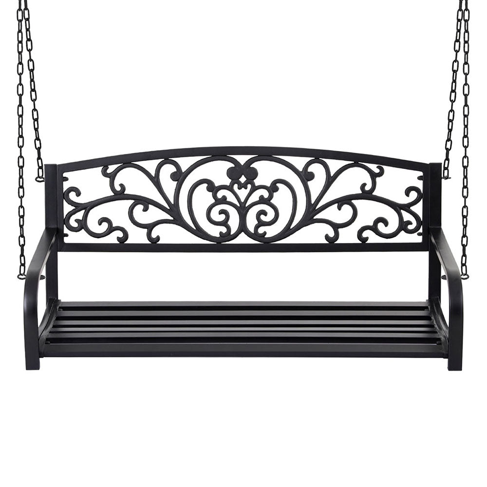 Outdoor Benches: Gardeon Outdoor Porch Swing Chair Patio Furniture Floral Backrest 2 Seater Black