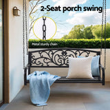 Outdoor Benches: Gardeon Outdoor Porch Swing Chair Patio Furniture Floral Backrest 2 Seater Black