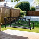 Outdoor Benches: Gardeon Outdoor Porch Swing Chair Patio Furniture Floral Backrest 2 Seater Black