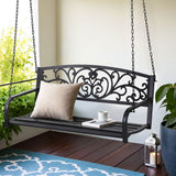 Outdoor Benches: Gardeon Outdoor Porch Swing Chair Patio Furniture Floral Backrest 2 Seater Black