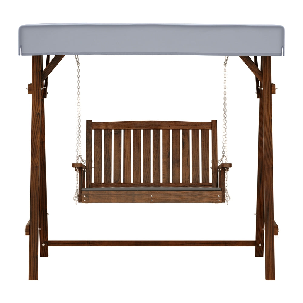 Outdoor Benches: Gardeon Outdoor Wooden Swing Chair Garden Bench Canopy Cushion 2 Seater Charcoal
