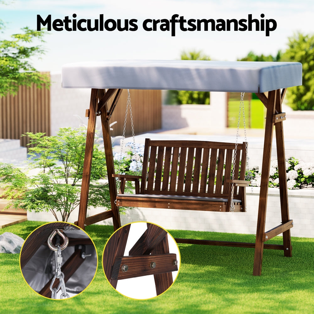 Outdoor Benches: Gardeon Outdoor Wooden Swing Chair Garden Bench Canopy Cushion 2 Seater Charcoal