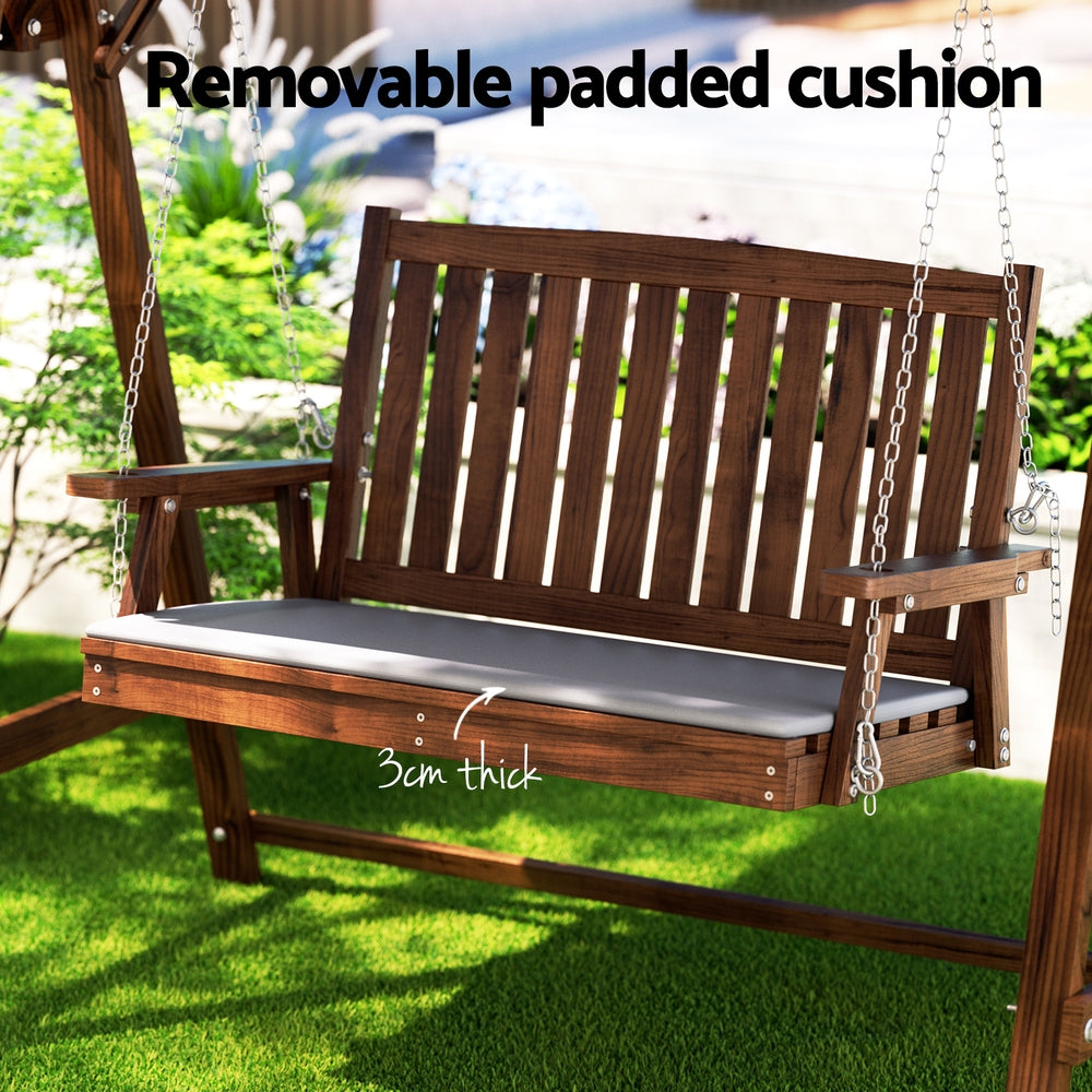 Outdoor Benches: Gardeon Outdoor Wooden Swing Chair Garden Bench Canopy Cushion 2 Seater Charcoal