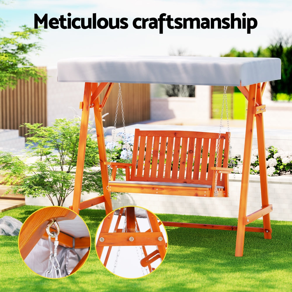 Outdoor Chairs: Gardeon Swing Chair Wooden Garden Bench Canopy 2 Seater Outdoor Furniture