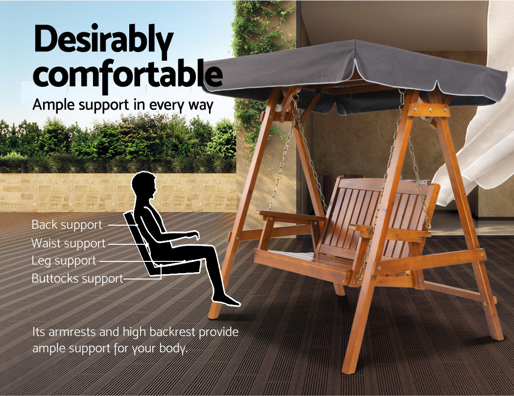Outdoor Chairs: Gardeon Swing Chair Wooden Garden Bench Canopy 2 Seater Outdoor Furniture