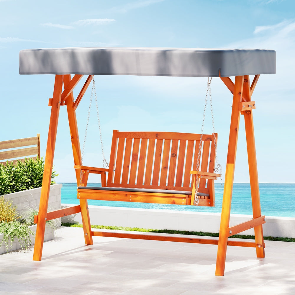 Outdoor Chairs: Gardeon Swing Chair Wooden Garden Bench Canopy 2 Seater Outdoor Furniture
