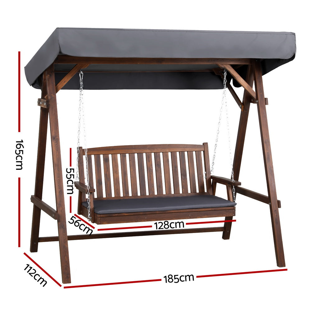 Outdoor Chairs: Gardeon Wooden Swing Chair Garden Bench Canopy 3 Seater Outdoor Furniture