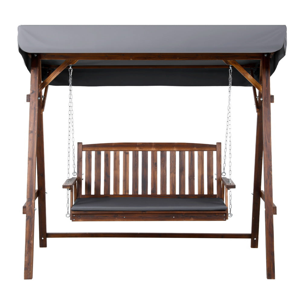 Outdoor Chairs: Gardeon Wooden Swing Chair Garden Bench Canopy 3 Seater Outdoor Furniture