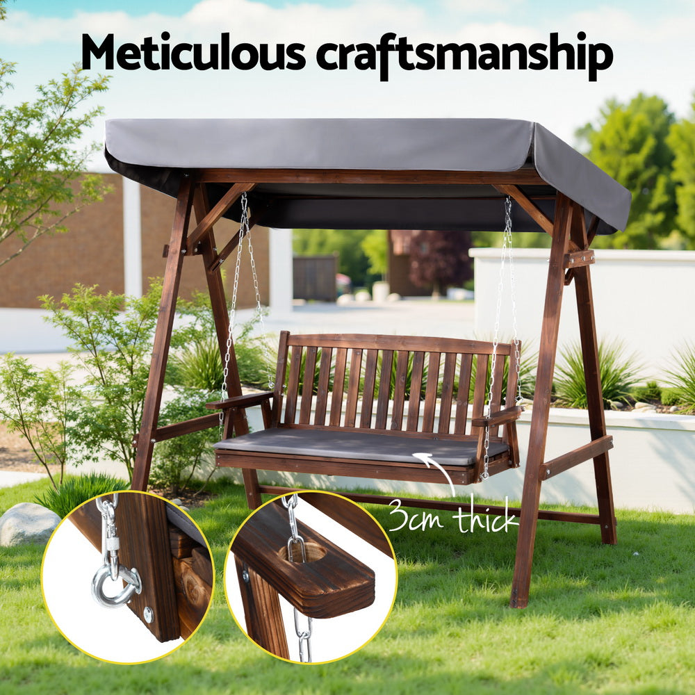 Outdoor Chairs: Gardeon Wooden Swing Chair Garden Bench Canopy 3 Seater Outdoor Furniture