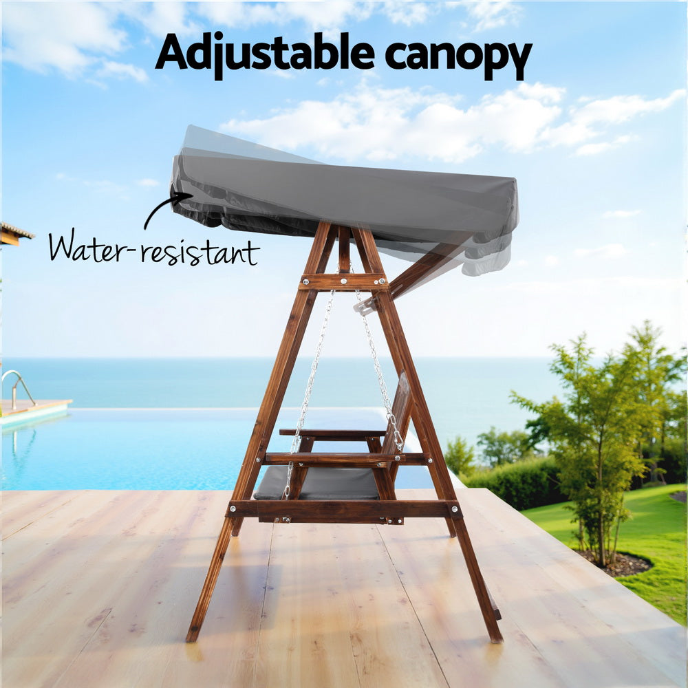 Outdoor Chairs: Gardeon Wooden Swing Chair Garden Bench Canopy 3 Seater Outdoor Furniture