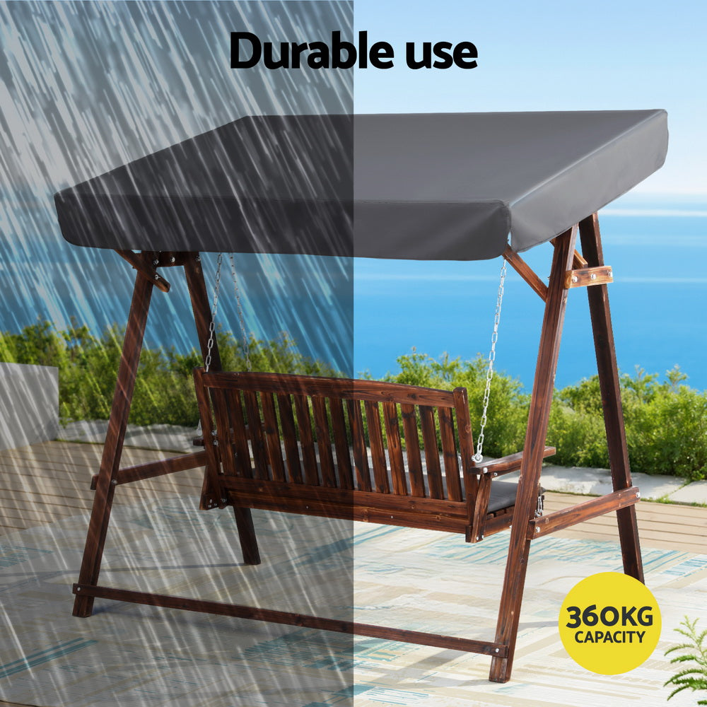 Outdoor Chairs: Gardeon Wooden Swing Chair Garden Bench Canopy 3 Seater Outdoor Furniture