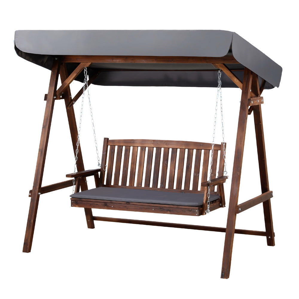 Outdoor Chairs: Gardeon Wooden Swing Chair Garden Bench Canopy 3 Seater Outdoor Furniture