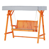 Outdoor Chairs: Gardeon Outdoor Wooden Swing Chair Garden Bench Canopy Cushion 3 Seater Teak