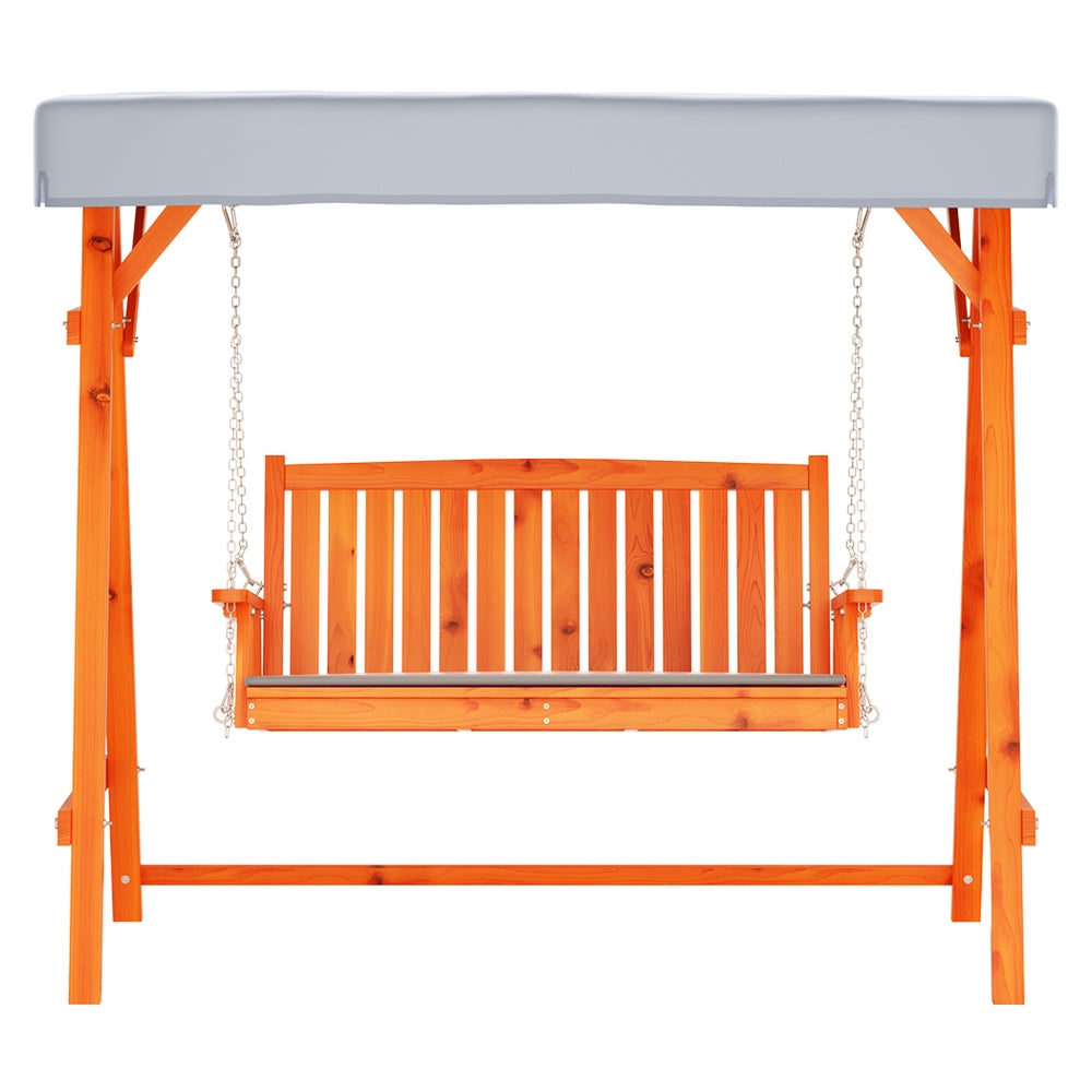 Outdoor Chairs: Gardeon Outdoor Wooden Swing Chair Garden Bench Canopy Cushion 3 Seater Teak