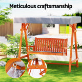 Outdoor Chairs: Gardeon Outdoor Wooden Swing Chair Garden Bench Canopy Cushion 3 Seater Teak