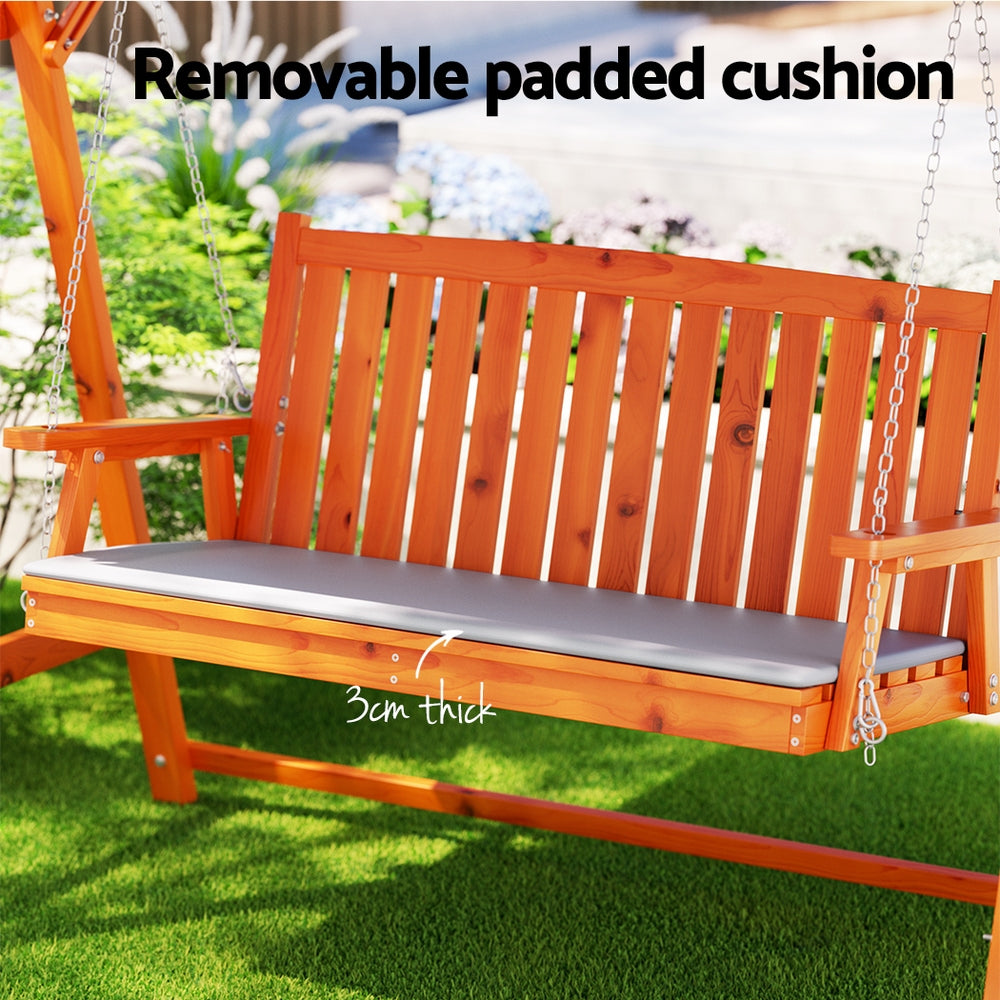 Outdoor Chairs: Gardeon Outdoor Wooden Swing Chair Garden Bench Canopy Cushion 3 Seater Teak