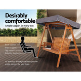 Outdoor Chairs: Gardeon Outdoor Wooden Swing Chair Garden Bench Canopy Cushion 3 Seater Teak