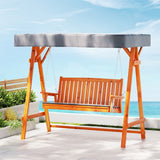 Outdoor Chairs: Gardeon Outdoor Wooden Swing Chair Garden Bench Canopy Cushion 3 Seater Teak