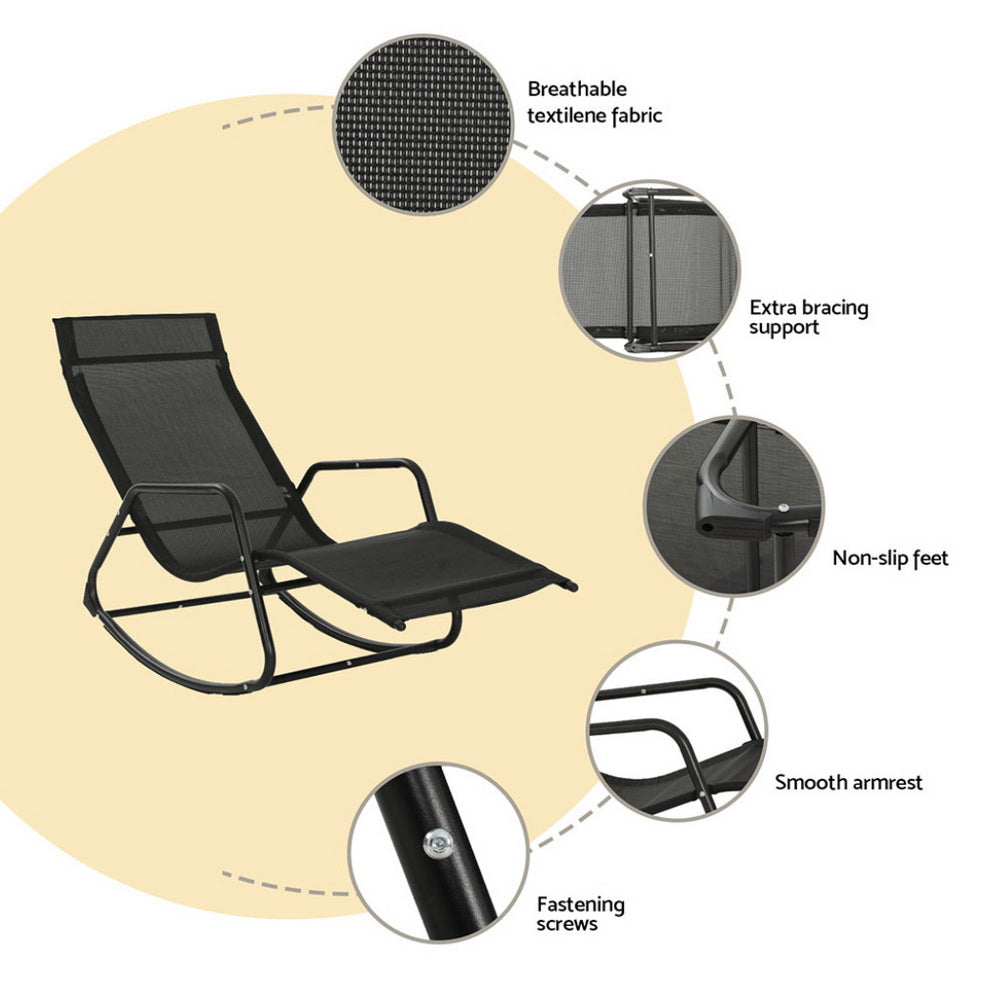 Outdoor Chairs: Gardeon Sun Lounge Rocking Chair Outdoor Lounger Patio Furniture Pool Garden
