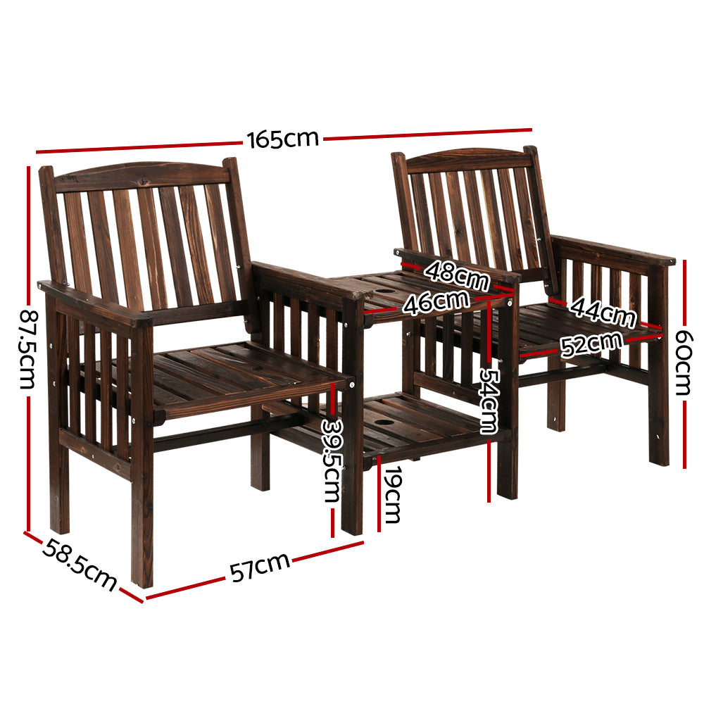 Outdoor Sofas & Lounge Sets: Gardeon Outdoor Garden Bench Loveseat Wooden Table Chairs Patio Furniture Charcoal