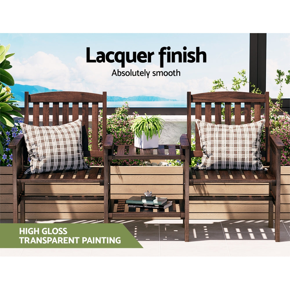 Outdoor Sofas & Lounge Sets: Gardeon Outdoor Garden Bench Loveseat Wooden Table Chairs Patio Furniture Charcoal