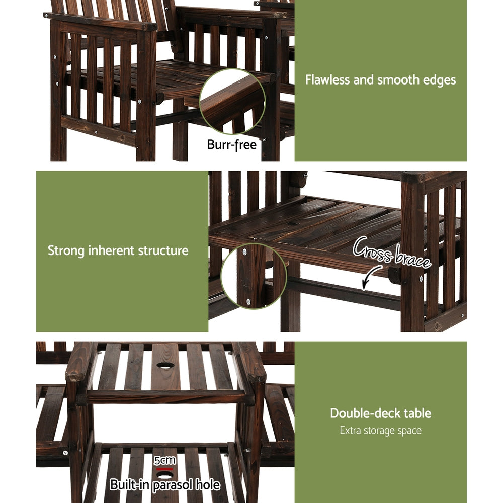 Outdoor Sofas & Lounge Sets: Gardeon Outdoor Garden Bench Loveseat Wooden Table Chairs Patio Furniture Charcoal