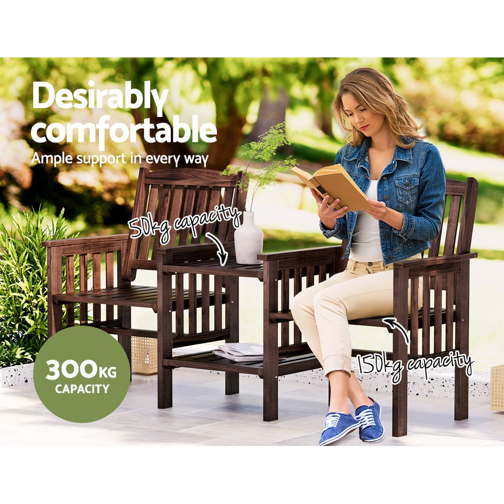 Outdoor Sofas & Lounge Sets: Gardeon Outdoor Garden Bench Loveseat Wooden Table Chairs Patio Furniture Charcoal