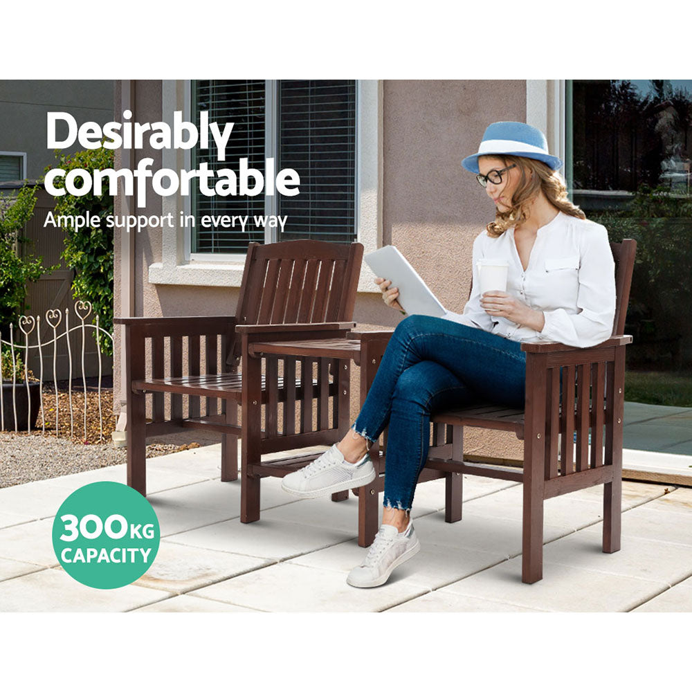 Outdoor Sofas & Lounge Sets: Gardeon Outdoor Garden Bench Loveseat Wooden Table Chairs Patio Furniture Charcoal