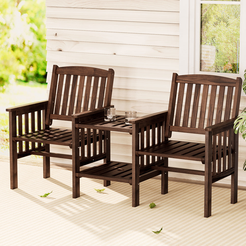 Outdoor Sofas & Lounge Sets: Gardeon Outdoor Garden Bench Loveseat Wooden Table Chairs Patio Furniture Charcoal