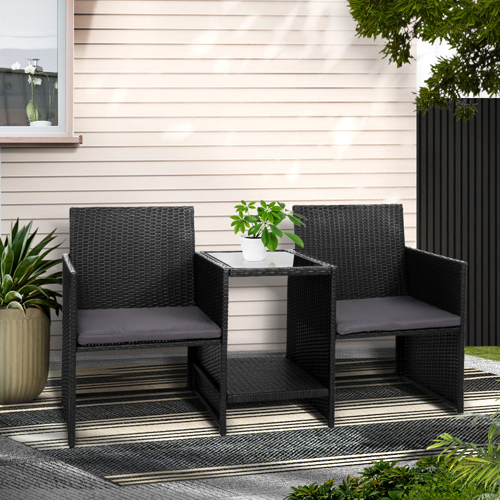 Outdoor Chairs: Gardeon Outdoor Setting Wicker Loveseat Birstro Set Patio Garden Furniture Black
