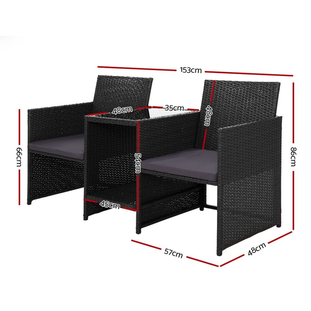 Outdoor Chairs: Gardeon Outdoor Setting Wicker Loveseat Birstro Set Patio Garden Furniture Black
