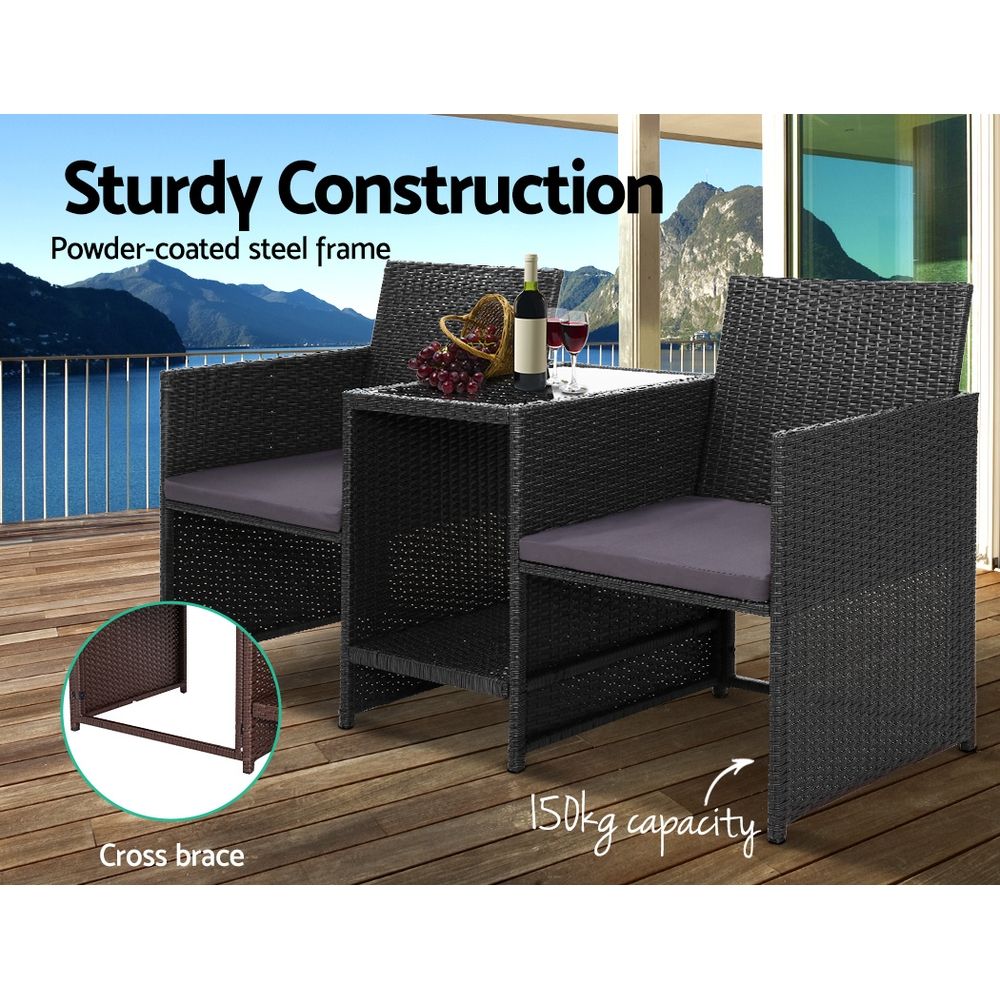 Outdoor Chairs: Gardeon Outdoor Setting Wicker Loveseat Birstro Set Patio Garden Furniture Black