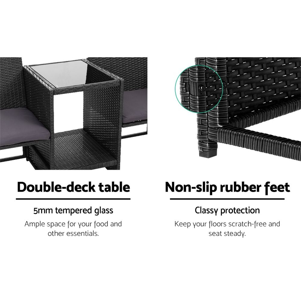Outdoor Chairs: Gardeon Outdoor Setting Wicker Loveseat Birstro Set Patio Garden Furniture Black