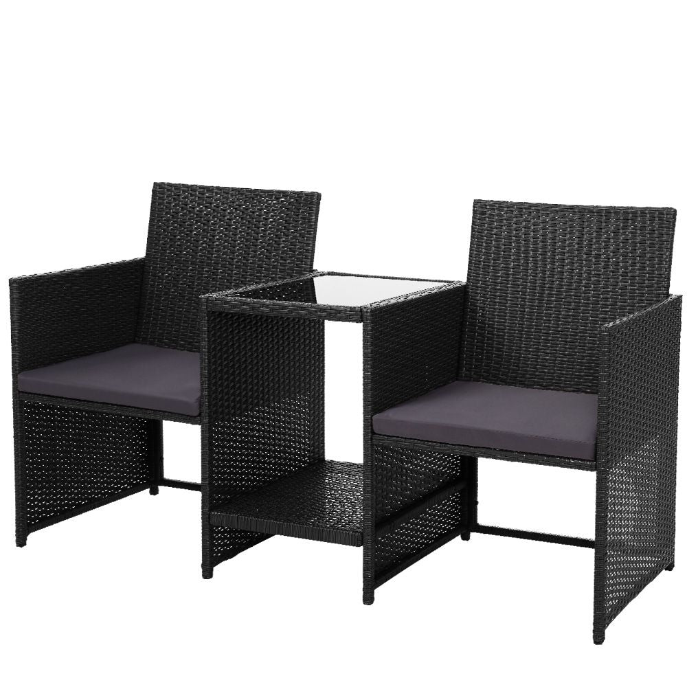 Outdoor Chairs: Gardeon Outdoor Setting Wicker Loveseat Birstro Set Patio Garden Furniture Black
