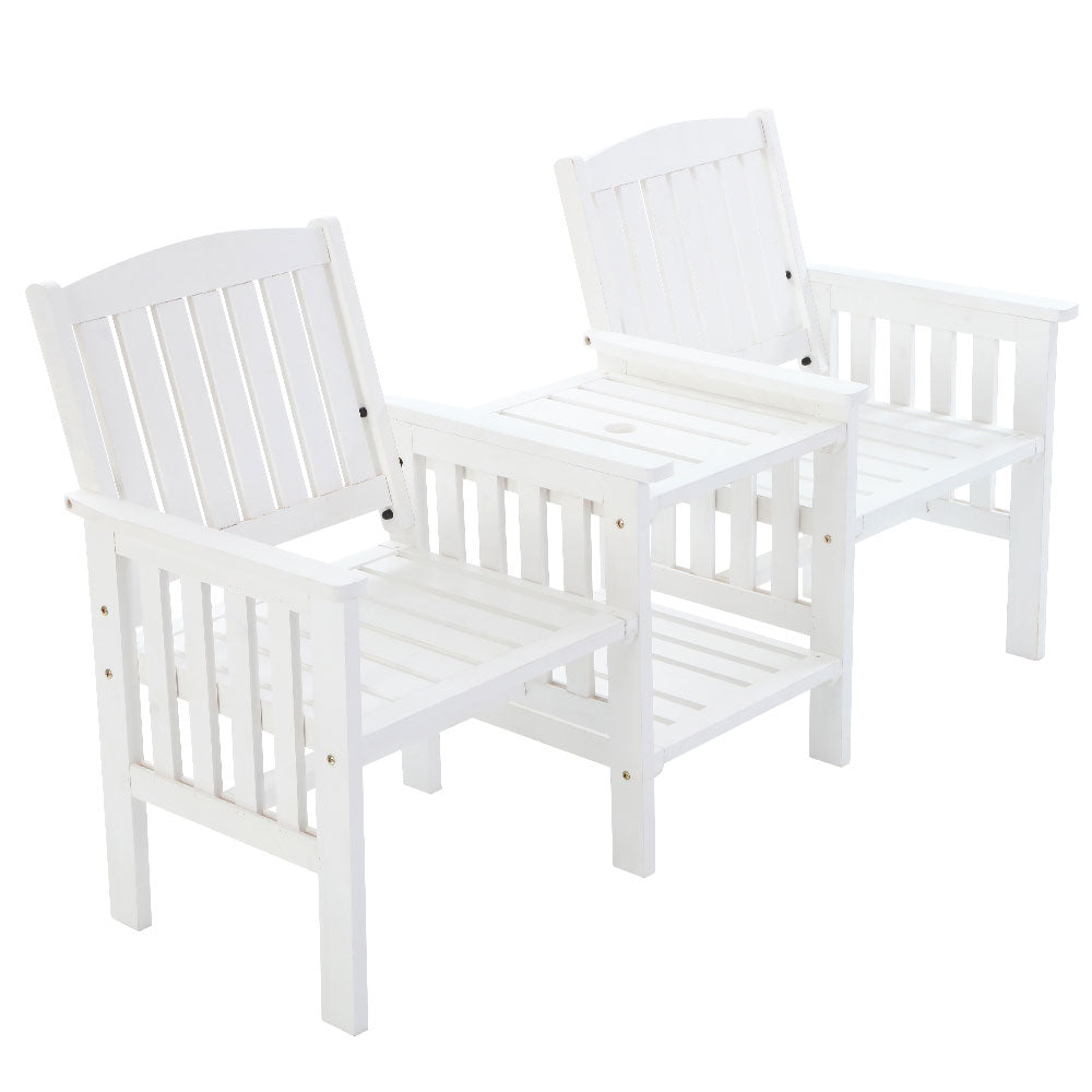 Outdoor Chairs: Gardeon Outdoor Garden Bench Loveseat Wooden Table Chairs Patio Furniture White