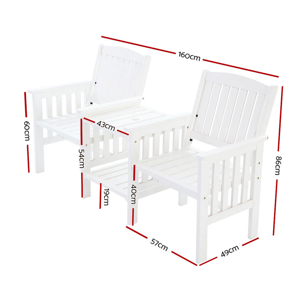 Outdoor Chairs: Gardeon Outdoor Garden Bench Loveseat Wooden Table Chairs Patio Furniture White