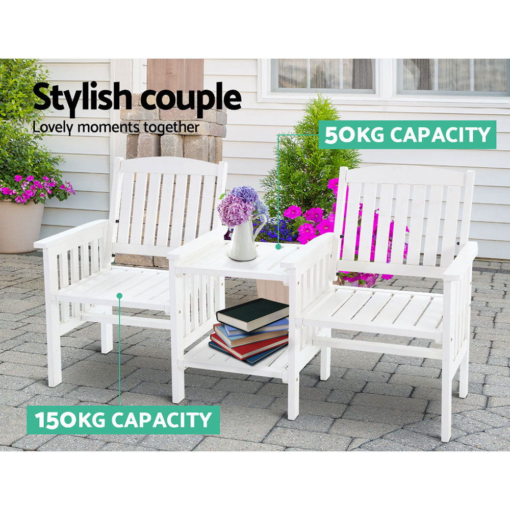 Outdoor Chairs: Gardeon Outdoor Garden Bench Loveseat Wooden Table Chairs Patio Furniture White