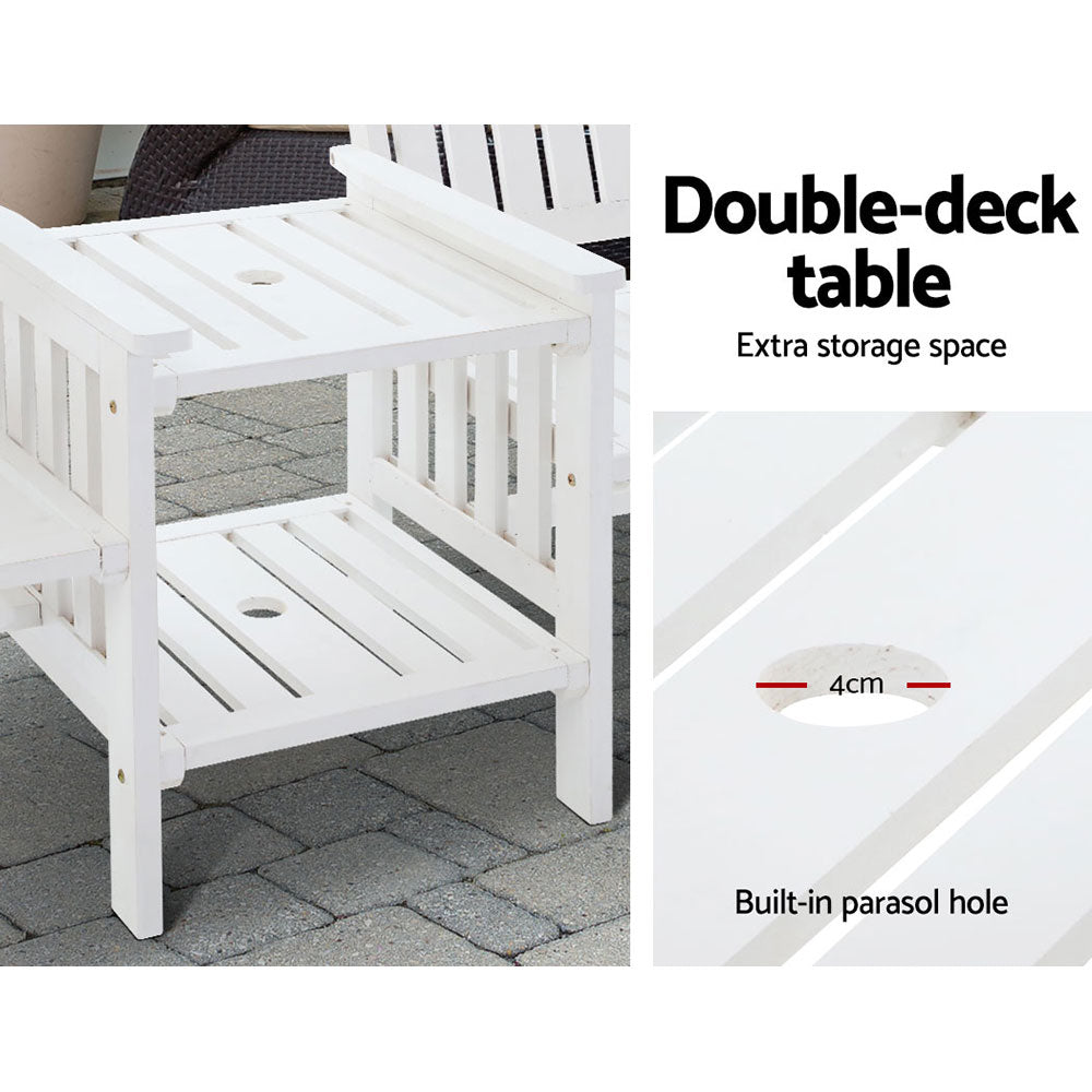 Outdoor Chairs: Gardeon Outdoor Garden Bench Loveseat Wooden Table Chairs Patio Furniture White