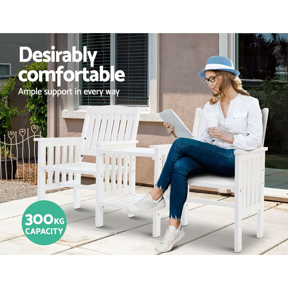 Outdoor Chairs: Gardeon Outdoor Garden Bench Loveseat Wooden Table Chairs Patio Furniture White