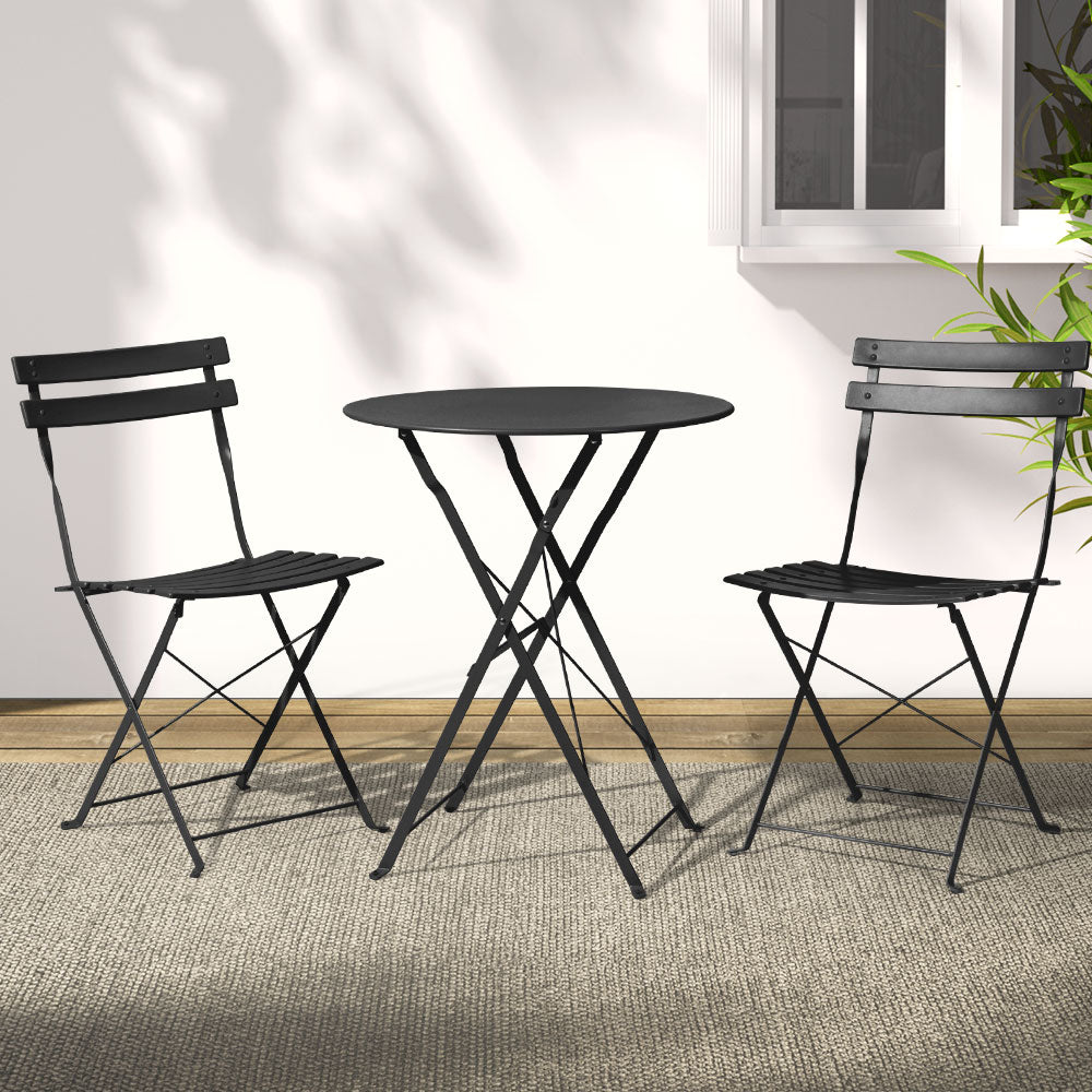 Outdoor Chairs: Gardeon 3PC Outdoor Bistro Set Steel Table and Chairs Patio Furniture Black