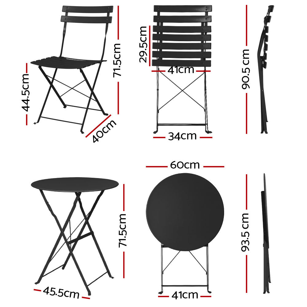 Outdoor Chairs: Gardeon 3PC Outdoor Bistro Set Steel Table and Chairs Patio Furniture Black