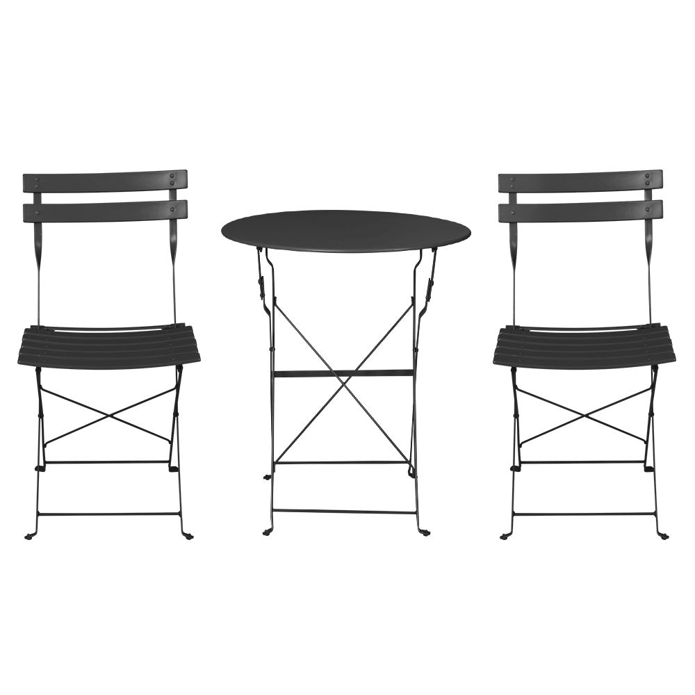 Outdoor Chairs: Gardeon 3PC Outdoor Bistro Set Steel Table and Chairs Patio Furniture Black