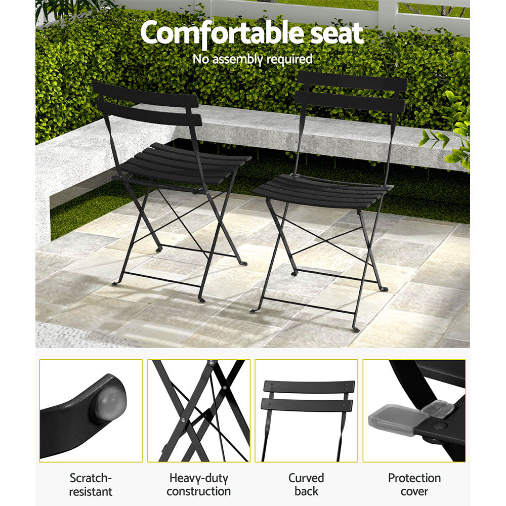 Outdoor Chairs: Gardeon 3PC Outdoor Bistro Set Steel Table and Chairs Patio Furniture Black